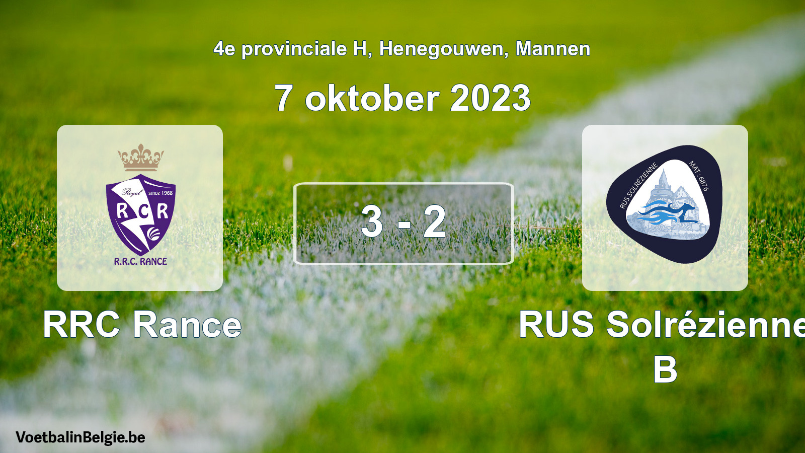 Gespeelde wedstrijd mannenvoetbal: RRC Rance - RUS Solrézienne B 3 - 2 (7 oktober 2023)