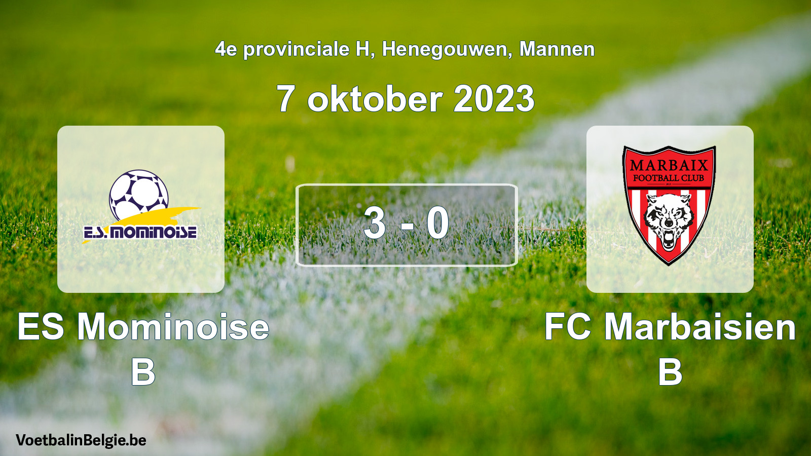 Gespeelde wedstrijd mannenvoetbal: ES Mominoise B - FC Marbaisien B 3 - 0 (7 oktober 2023)