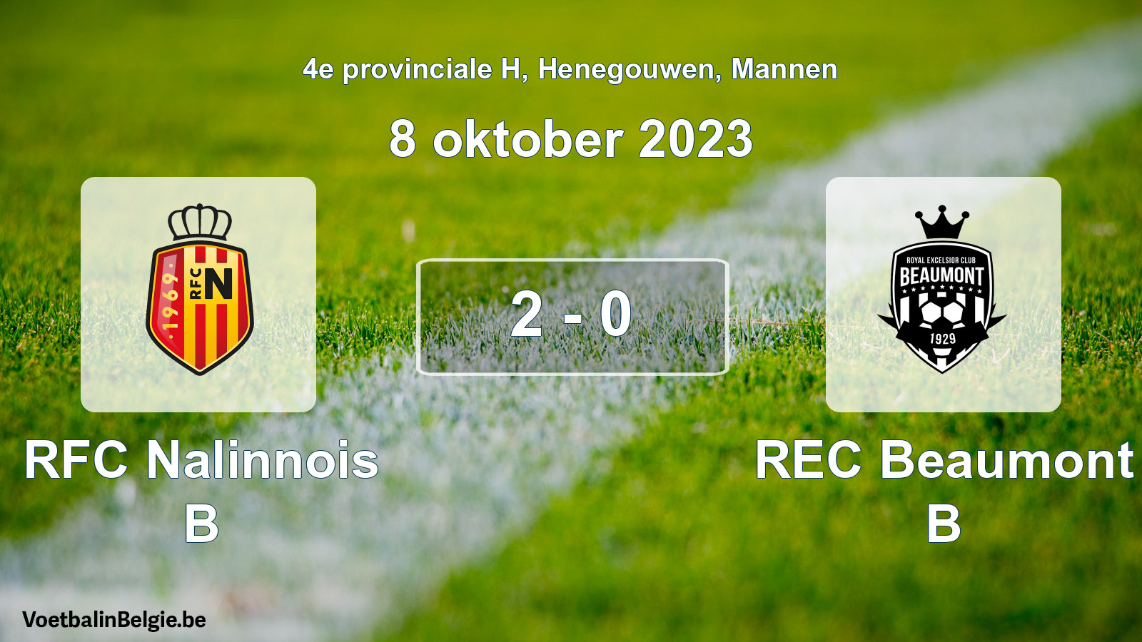 Gespeelde wedstrijd mannenvoetbal: RFC Nalinnois B - REC Beaumont B 2 - 0 (8 oktober 2023)