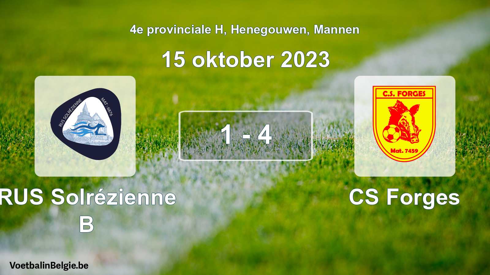 Gespeelde wedstrijd mannenvoetbal: RUS Solrézienne B - CS Forges 1 - 4 (15 oktober 2023)