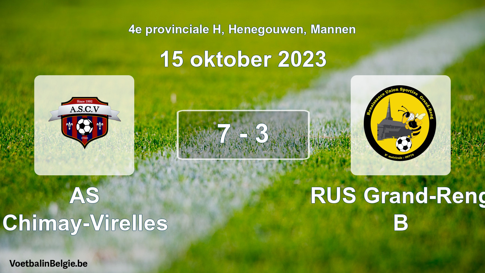 Gespeelde wedstrijd mannenvoetbal: AS Chimay-Virelles - RUS Grand-Reng B 7 - 3 (15 oktober 2023)