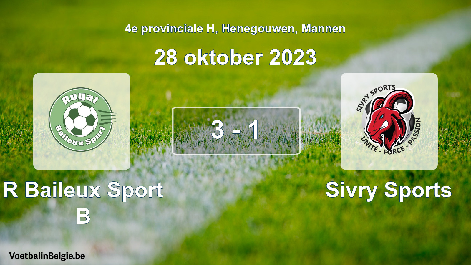 Gespeelde wedstrijd mannenvoetbal: R Baileux Sport B - Sivry Sports 3 - 1 (28 oktober 2023)