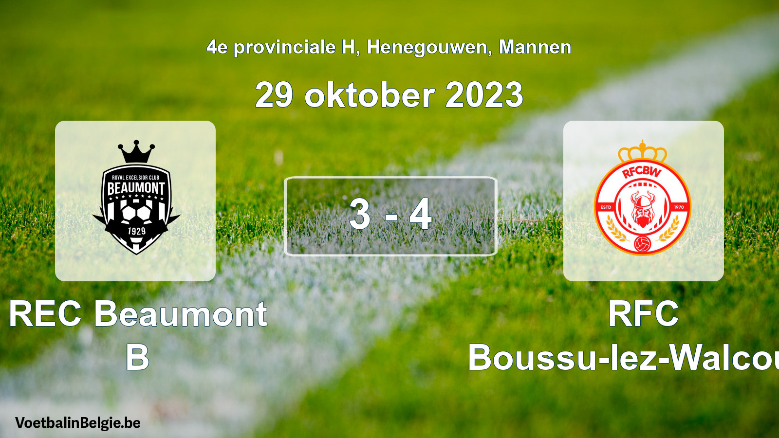 Gespeelde wedstrijd mannenvoetbal: REC Beaumont B - RFC Boussu-lez-Walcourt 3 - 4 (29 oktober 2023)