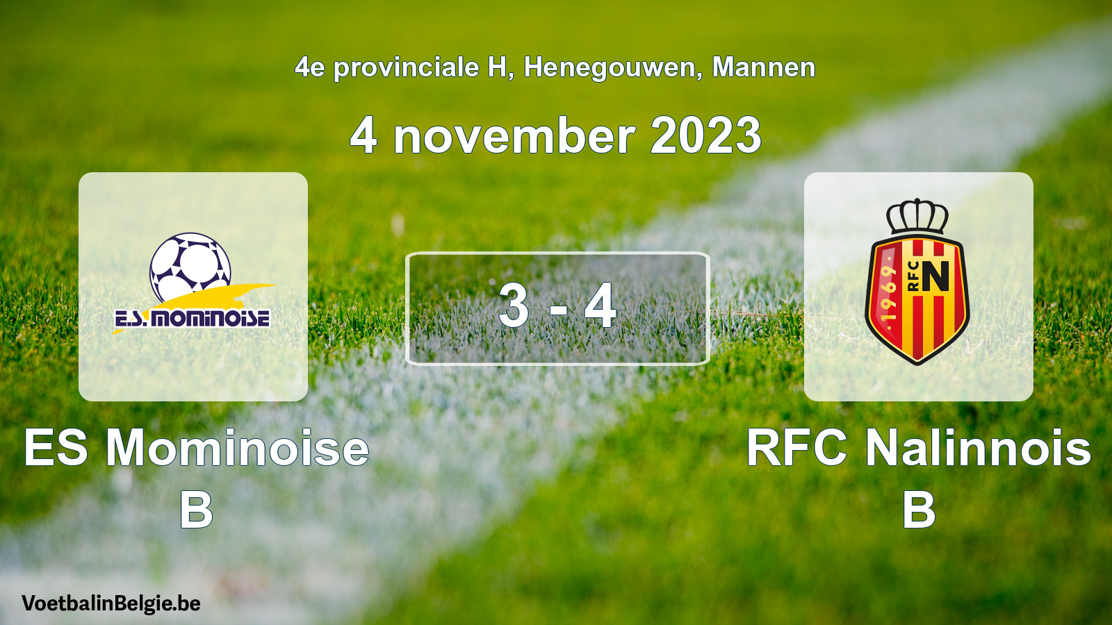 Gespeelde wedstrijd mannenvoetbal: ES Mominoise B - RFC Nalinnois B 3 - 4 (4 november 2023)