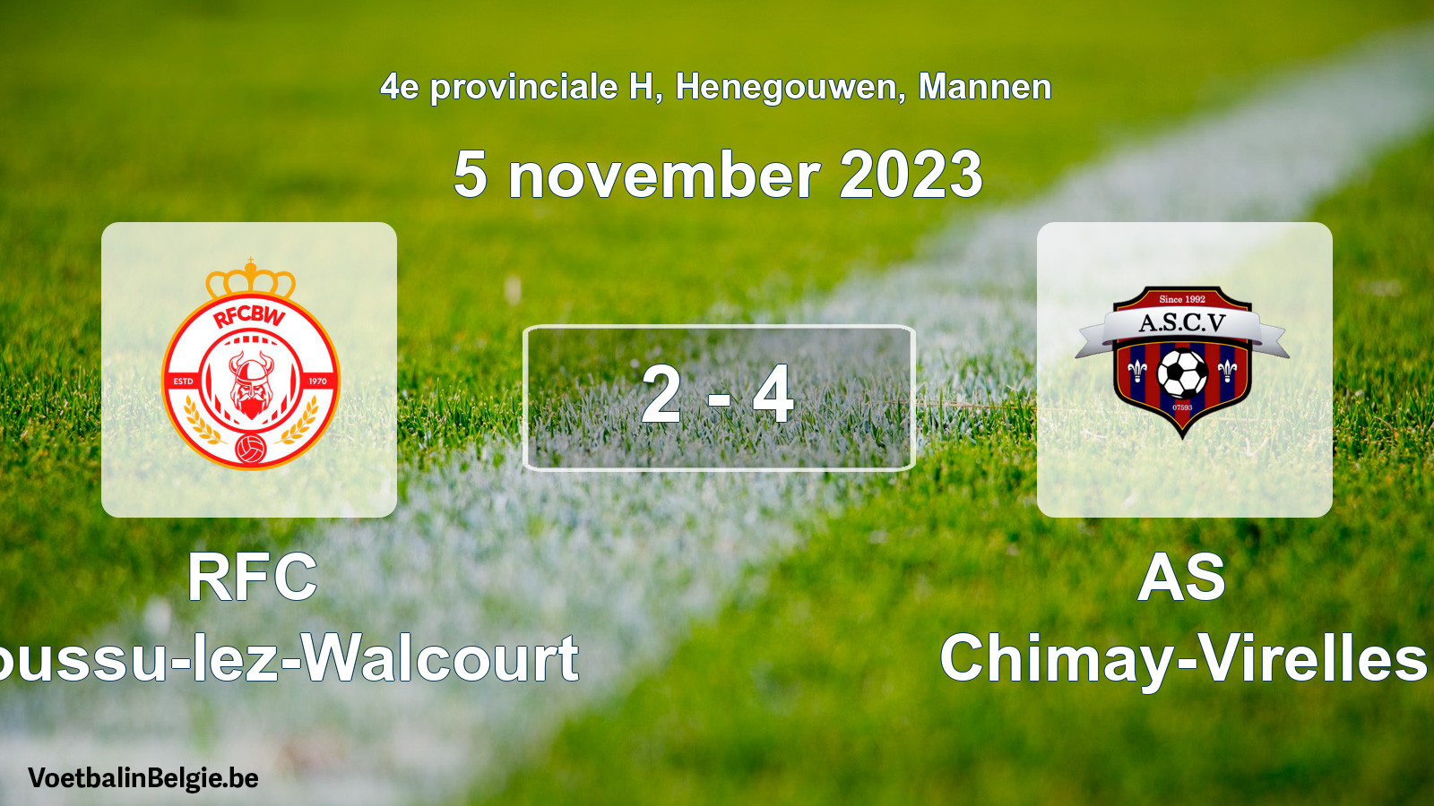 Gespeelde wedstrijd mannenvoetbal: RFC Boussu-lez-Walcourt - AS Chimay-Virelles 2 - 4 (5 november 2023)
