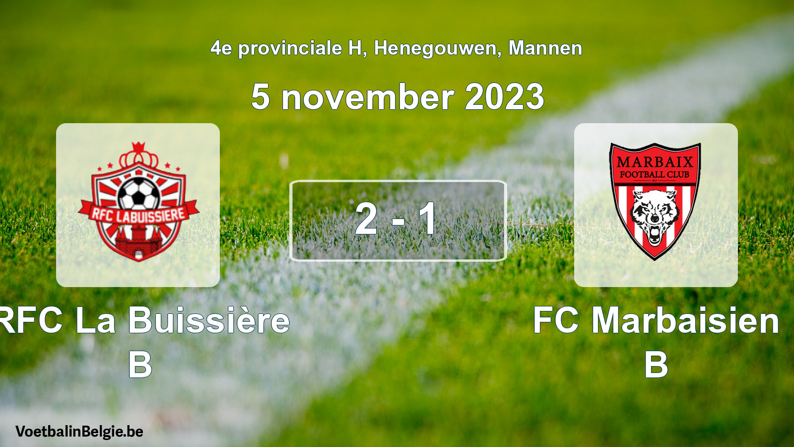 Gespeelde wedstrijd mannenvoetbal: RFC La Buissière B - FC Marbaisien B 2 - 1 (5 november 2023)
