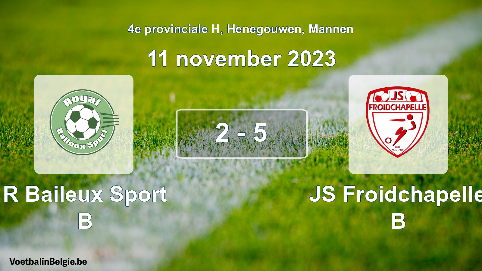 Gespeelde wedstrijd mannenvoetbal: R Baileux Sport B - JS Froidchapelle B 2 - 5 (11 november 2023)