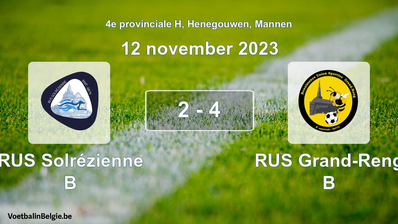 Gespeelde wedstrijd mannenvoetbal: RUS Solrézienne B - RUS Grand-Reng B 2 - 4 (12 november 2023)