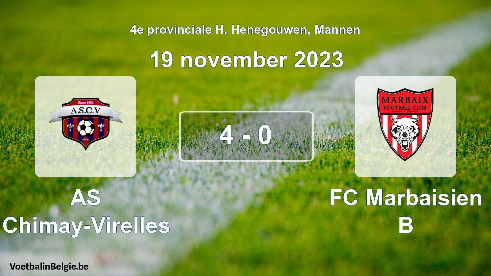 Gespeelde wedstrijd mannenvoetbal: AS Chimay-Virelles - FC Marbaisien B 4 - 0 (19 november 2023)
