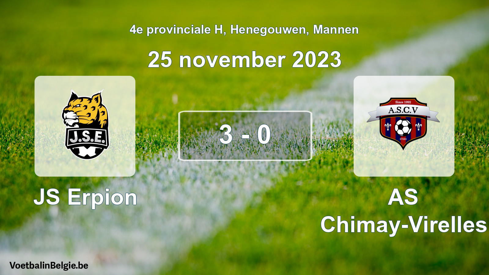 Gespeelde wedstrijd mannenvoetbal: JS Erpion - AS Chimay-Virelles 3 - 0 (25 november 2023)