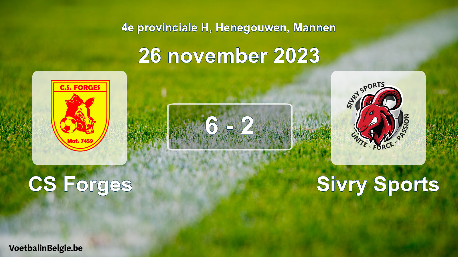 Gespeelde wedstrijd mannenvoetbal: CS Forges - Sivry Sports 6 - 2 (26 november 2023)