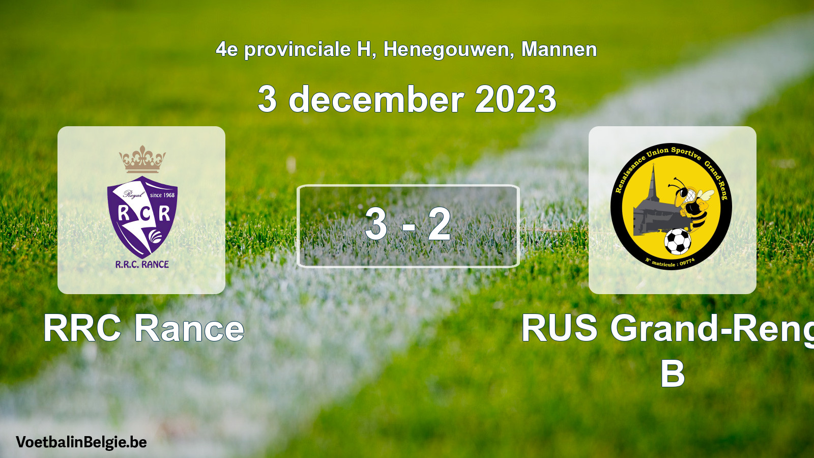 Gespeelde wedstrijd mannenvoetbal: RRC Rance - RUS Grand-Reng B 3 - 2 (3 december 2023)