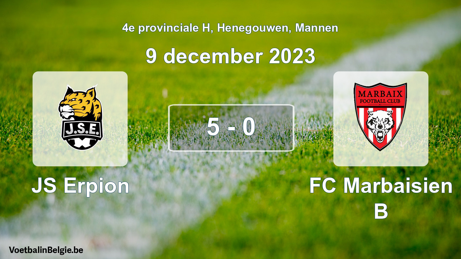Gespeelde wedstrijd mannenvoetbal: JS Erpion - FC Marbaisien B 5 - 0 (9 december 2023)