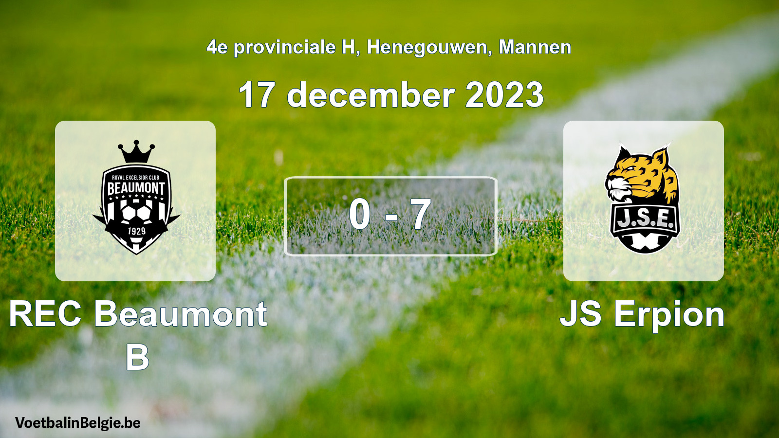 Gespeelde wedstrijd mannenvoetbal: REC Beaumont B - JS Erpion 0 - 7 (17 december 2023)