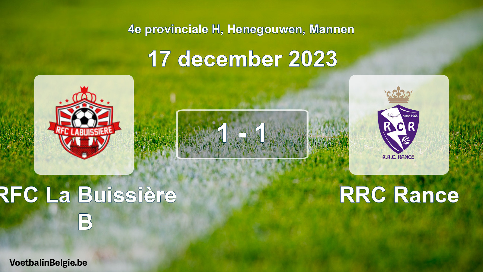 Gespeelde wedstrijd mannenvoetbal: RFC La Buissière B - RRC Rance 1 - 1 (17 december 2023)