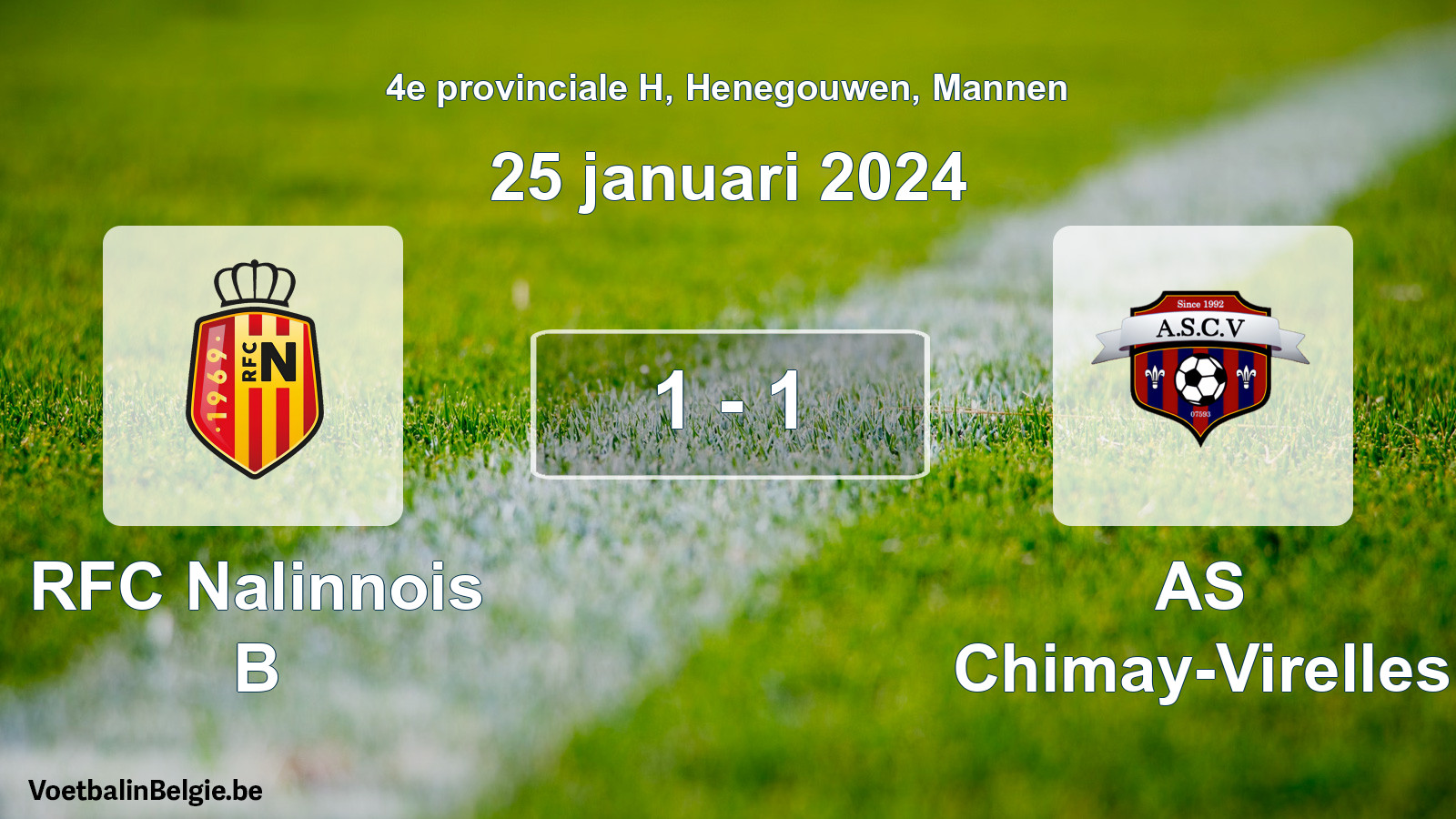 Gespeelde wedstrijd mannenvoetbal: RFC Nalinnois B - AS Chimay-Virelles 1 - 1 (25 januari 2024)