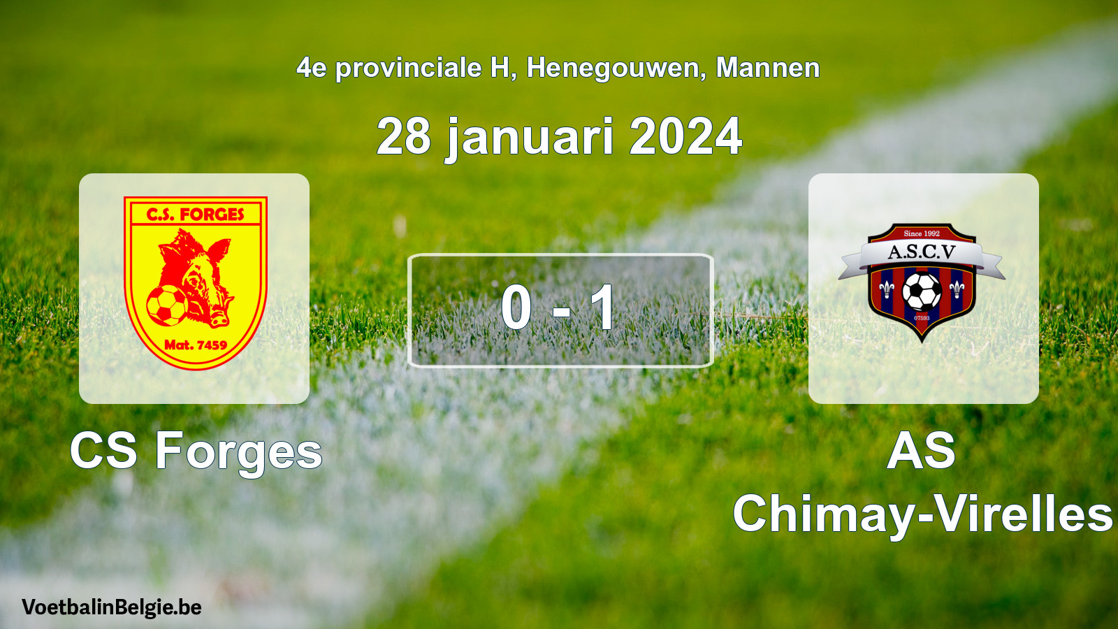 Gespeelde wedstrijd mannenvoetbal: CS Forges - AS Chimay-Virelles 0 - 1 (28 januari 2024)