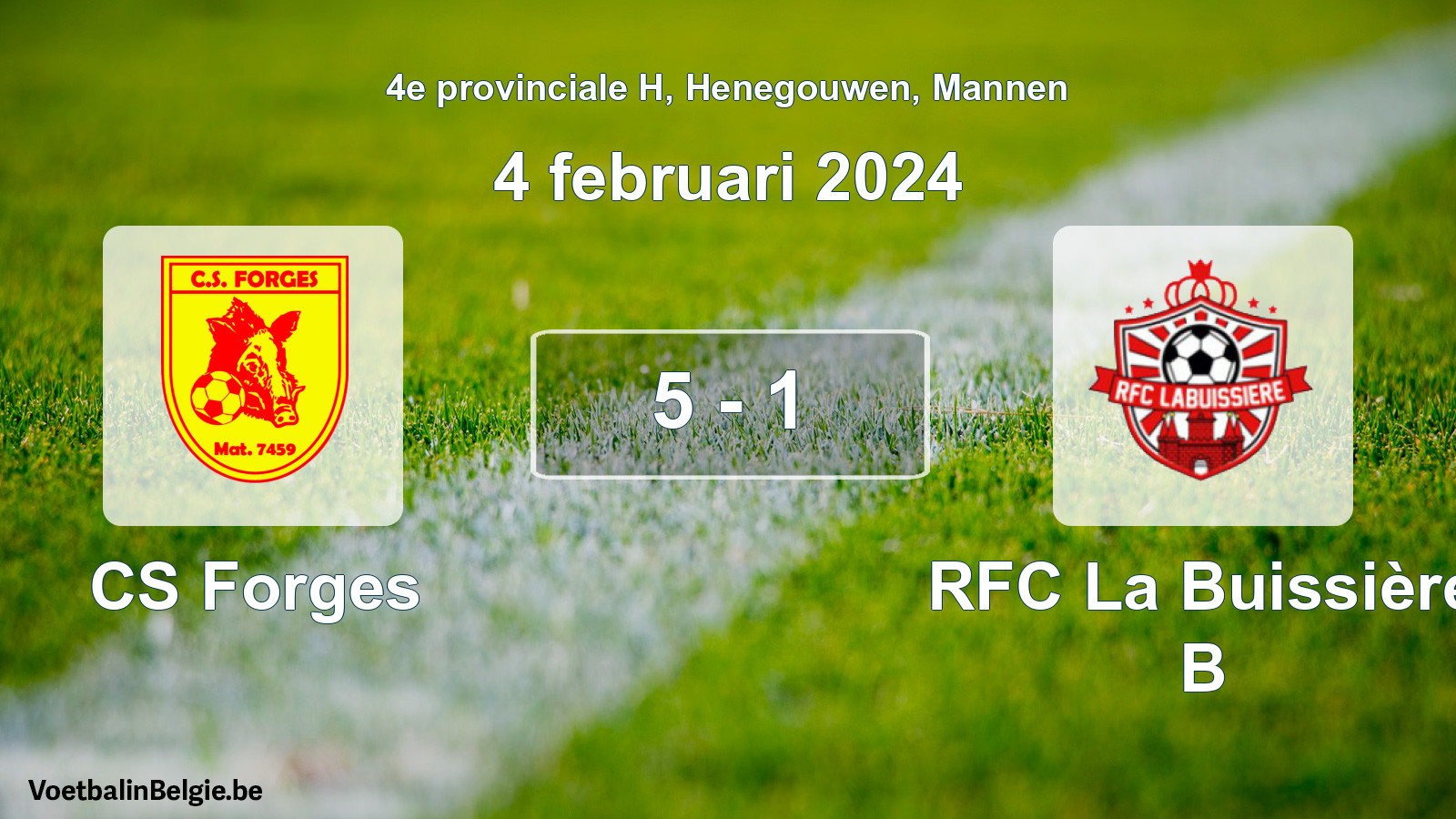 Gespeelde wedstrijd mannenvoetbal: CS Forges - RFC La Buissière B 5 - 1 (4 februari 2024)