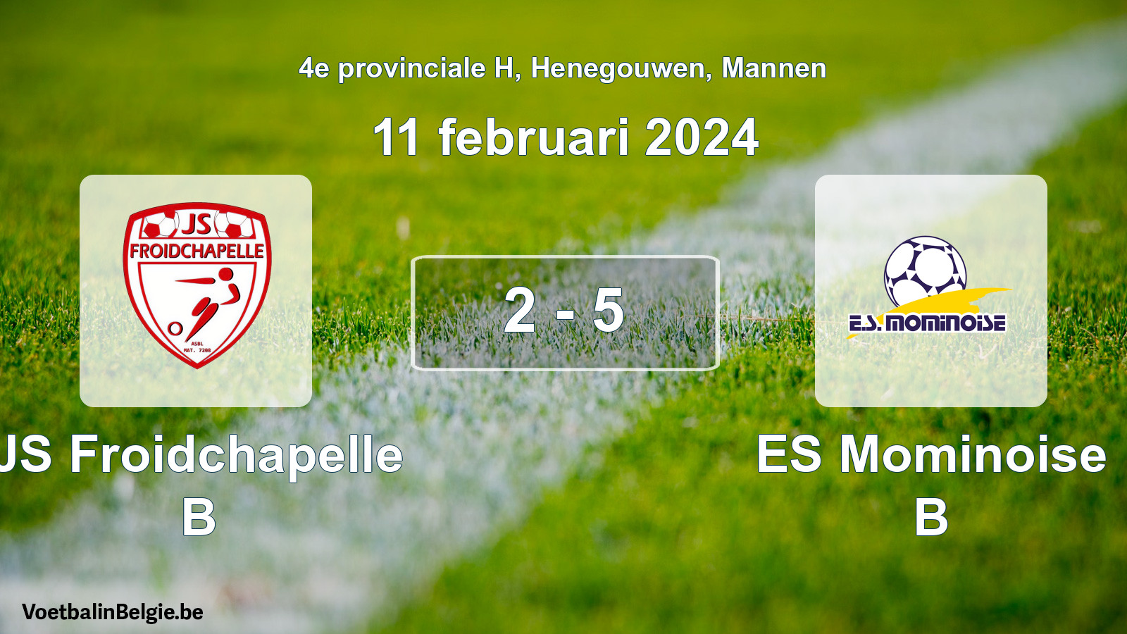 Gespeelde wedstrijd mannenvoetbal: JS Froidchapelle B - ES Mominoise B 2 - 5 (11 februari 2024)