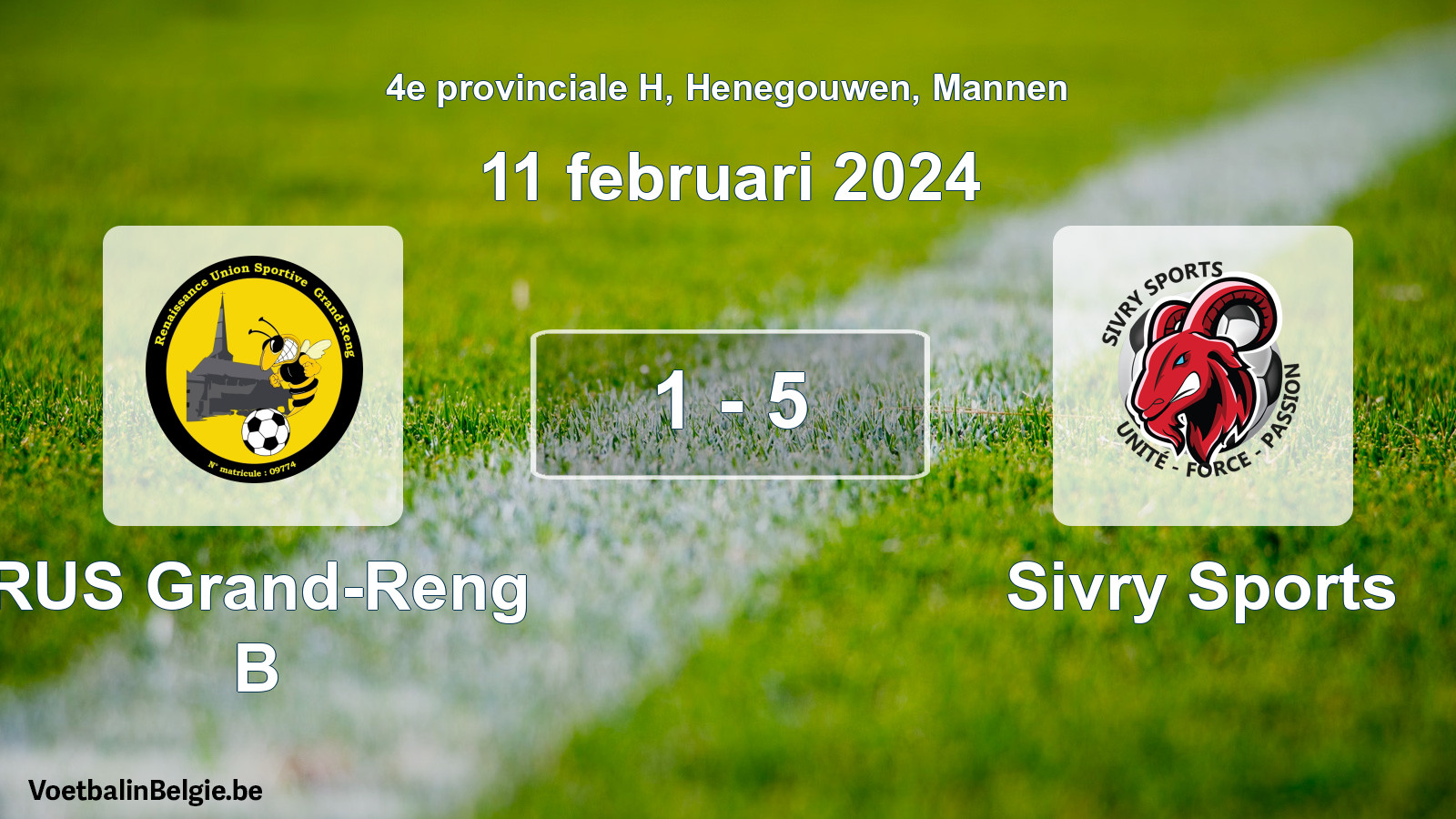 Gespeelde wedstrijd mannenvoetbal: RUS Grand-Reng B - Sivry Sports 1 - 5 (11 februari 2024)