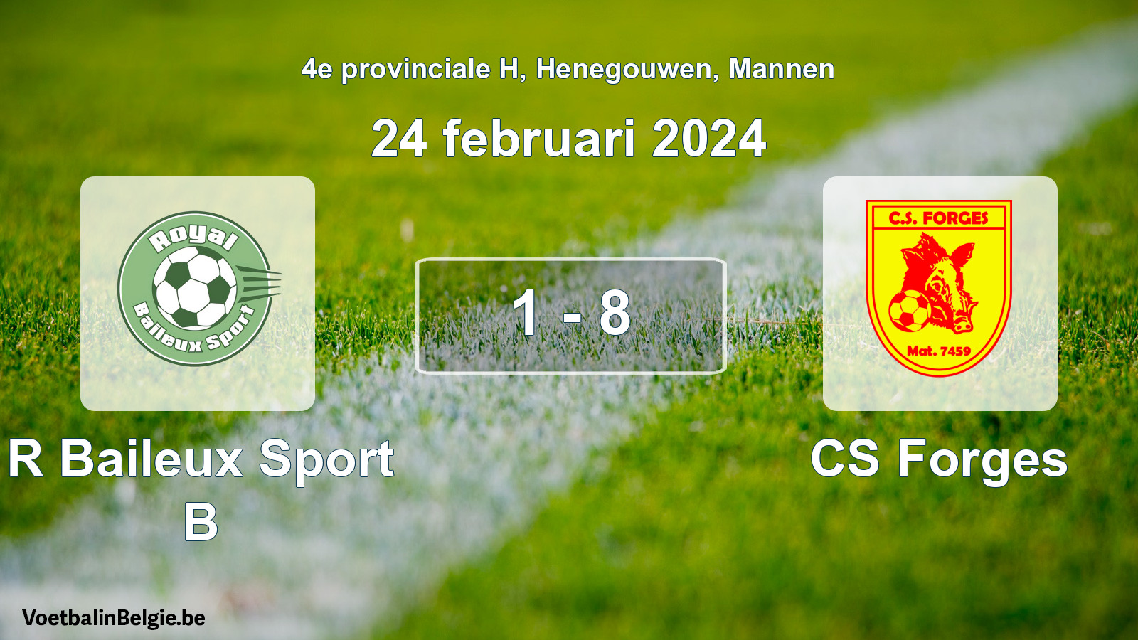 Gespeelde wedstrijd mannenvoetbal: R Baileux Sport B - CS Forges 1 - 8 (24 februari 2024)