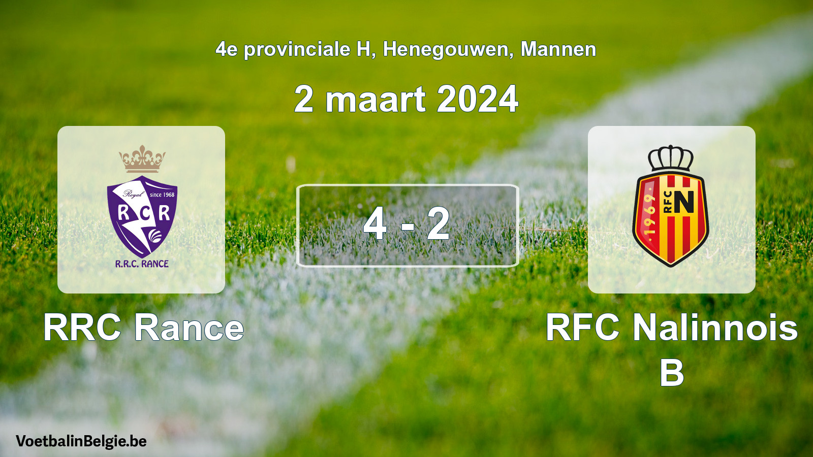 Played match men football: RRC Rance - RFC Nalinnois B 4 - 2 (2 March 2024)