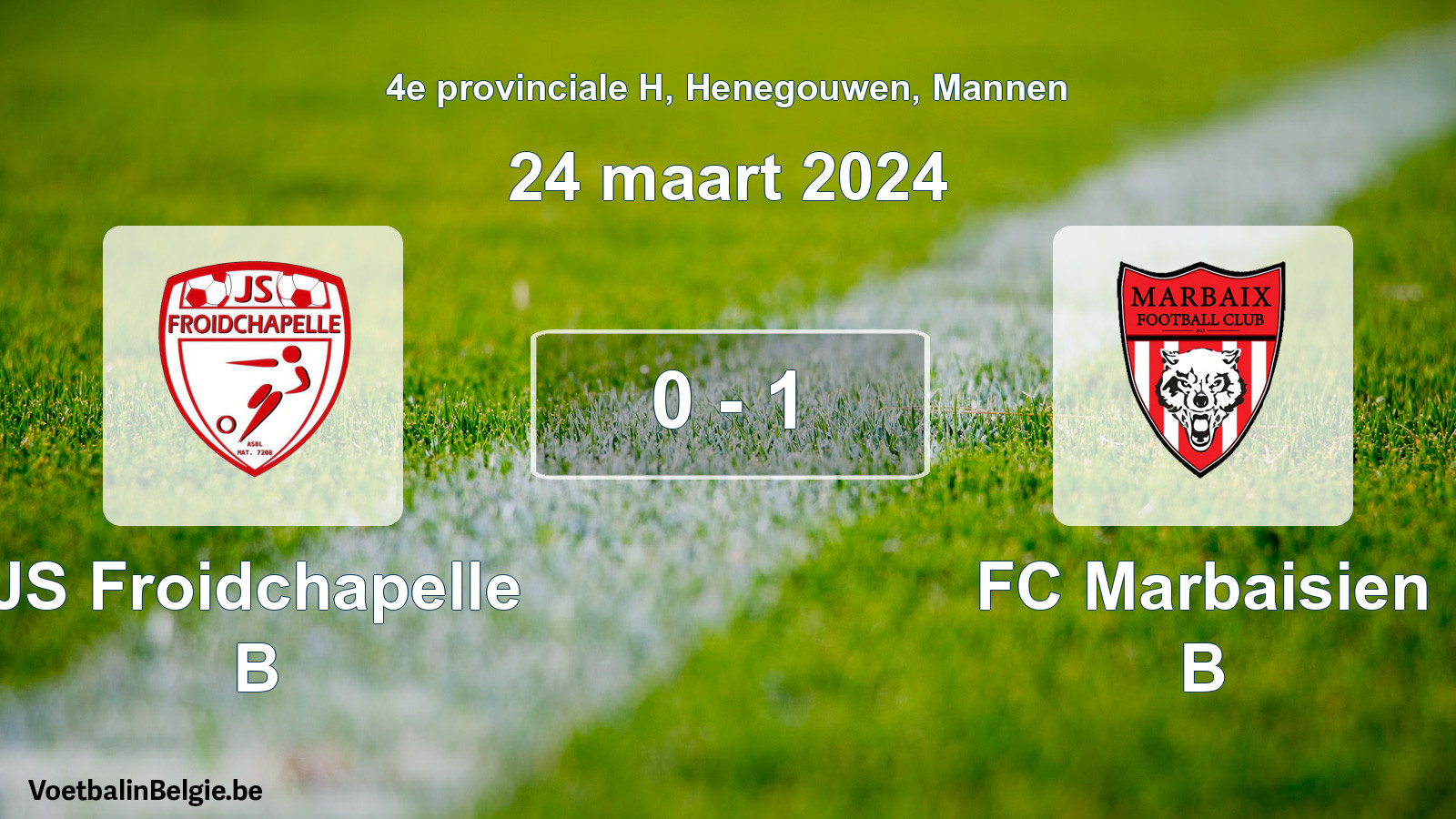 Gespeelde wedstrijd mannenvoetbal: JS Froidchapelle B - FC Marbaisien B 0 - 1 (24 maart 2024)
