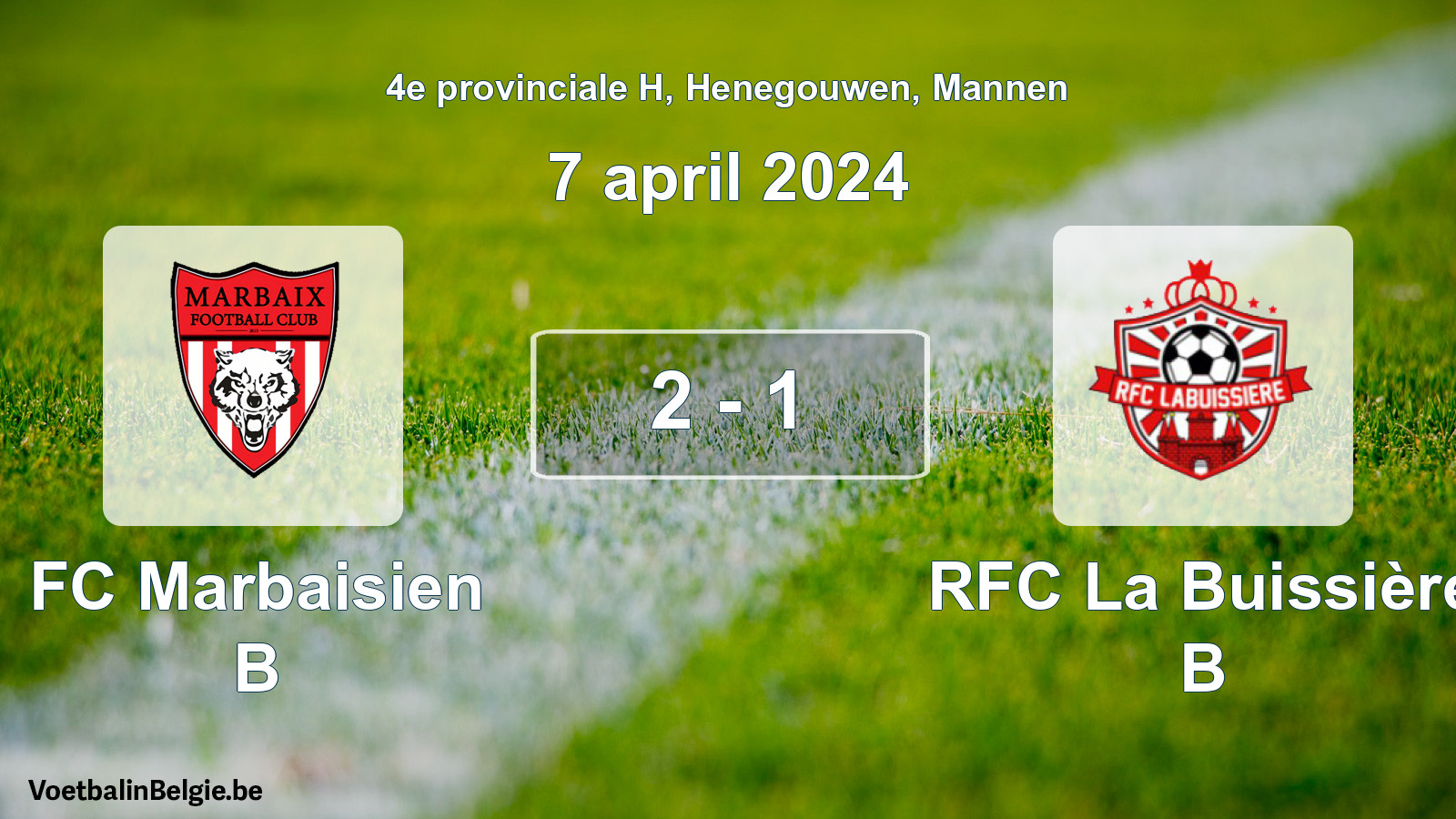 Gespeelde wedstrijd mannenvoetbal: FC Marbaisien B - RFC La Buissière B 2 - 1 (7 april 2024)