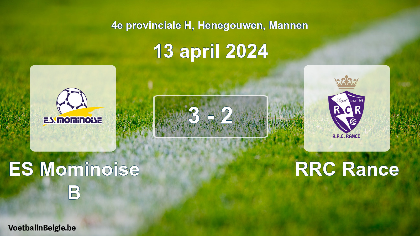 Gespeelde wedstrijd mannenvoetbal: ES Mominoise B - RRC Rance 3 - 2 (13 april 2024)