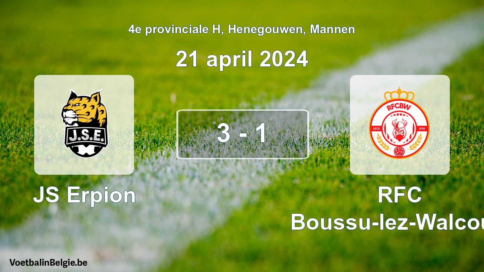 Gespeelde wedstrijd mannenvoetbal: JS Erpion - RFC Boussu-lez-Walcourt 3 - 1 (21 april 2024)