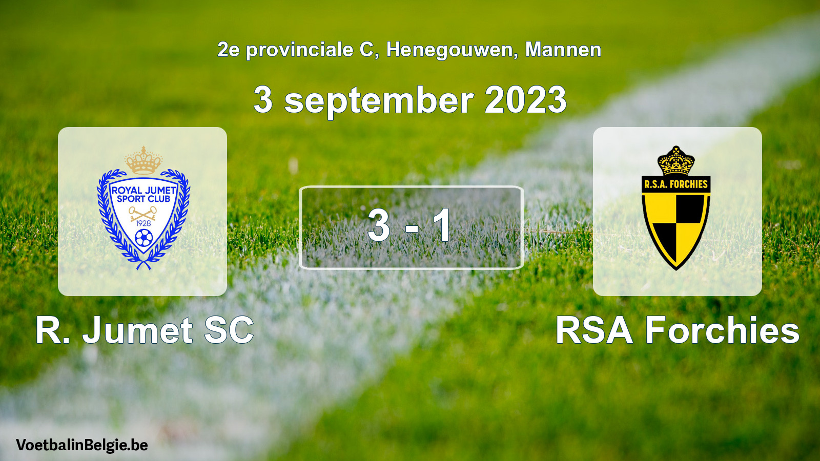 Gespeelde wedstrijd mannenvoetbal: R. Jumet SC - RSA Forchies 3 - 1 (3 september 2023)