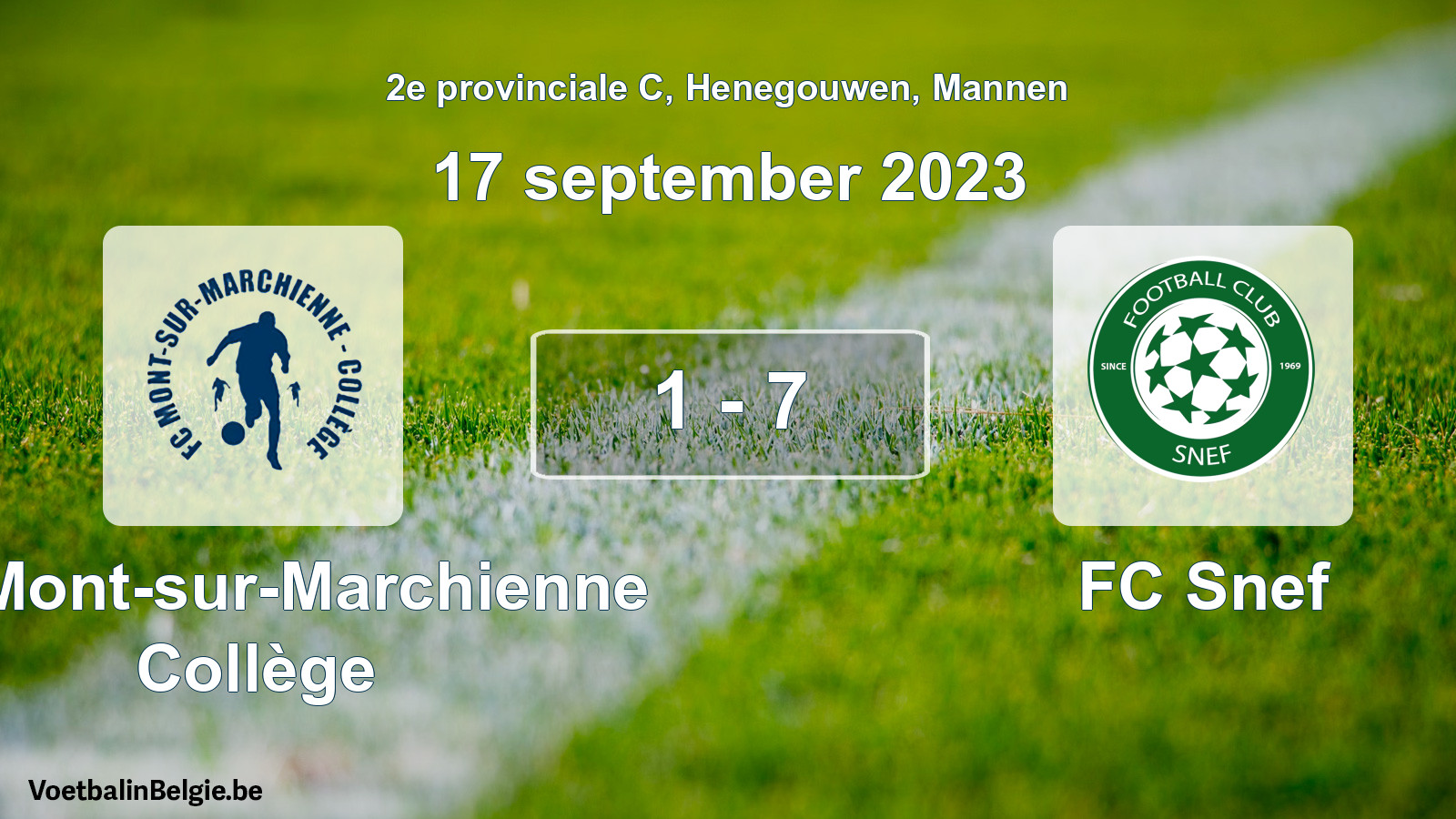 Gespeelde wedstrijd mannenvoetbal: FC Mont-sur-Marchienne Collège - FC Snef 1 - 7 (17 september 2023)