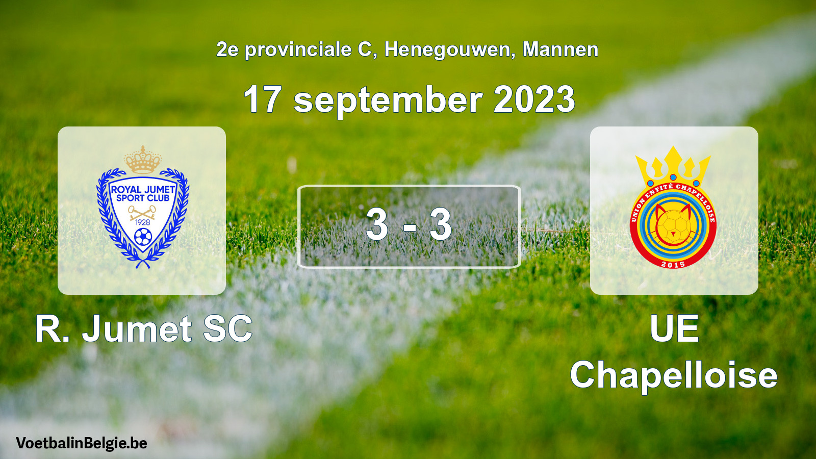 Gespeelde wedstrijd mannenvoetbal: R. Jumet SC - UE Chapelloise 3 - 3 (17 september 2023)