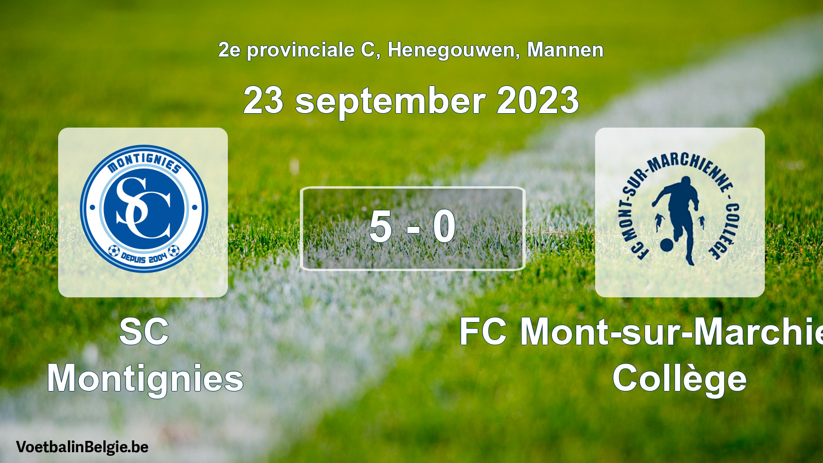 Gespeelde wedstrijd mannenvoetbal: SC Montignies - FC Mont-sur-Marchienne Collège 5 - 0 (23 september 2023)