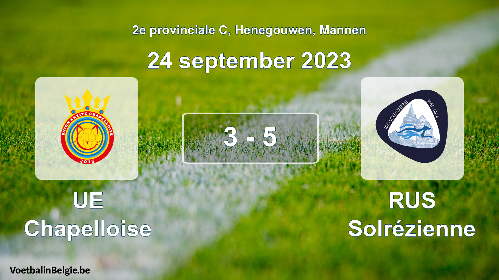 Gespeelde wedstrijd mannenvoetbal: UE Chapelloise - RUS Solrézienne 3 - 5 (24 september 2023)