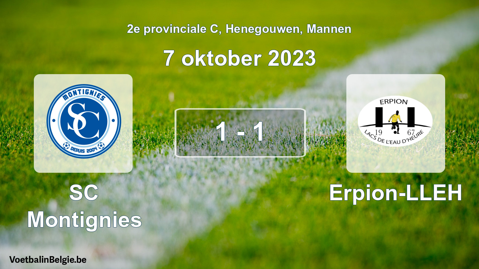Gespeelde wedstrijd mannenvoetbal: SC Montignies - Erpion-LLEH 1 - 1 (7 oktober 2023)