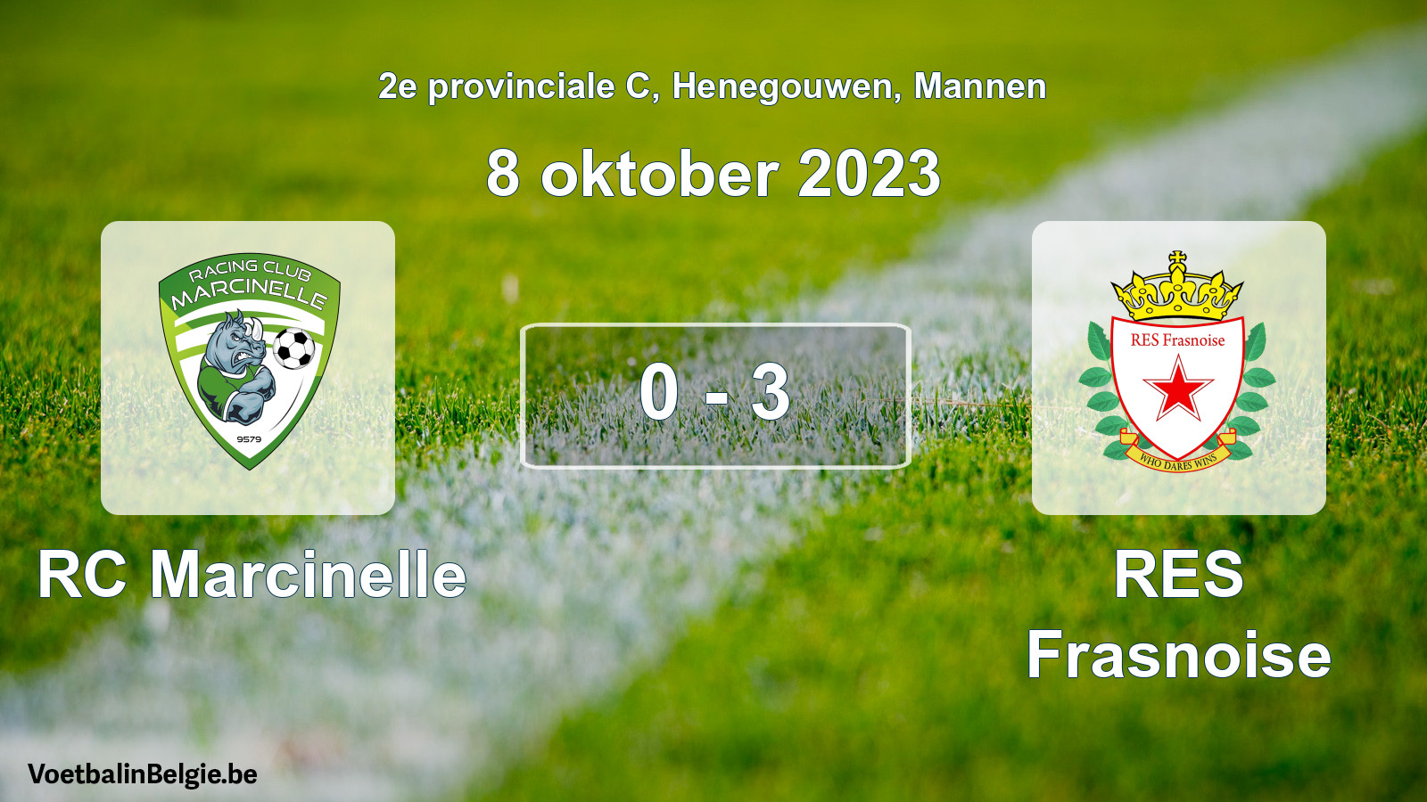 Gespeelde wedstrijd mannenvoetbal: RC Marcinelle - RES Frasnoise 0 - 3 (8 oktober 2023)