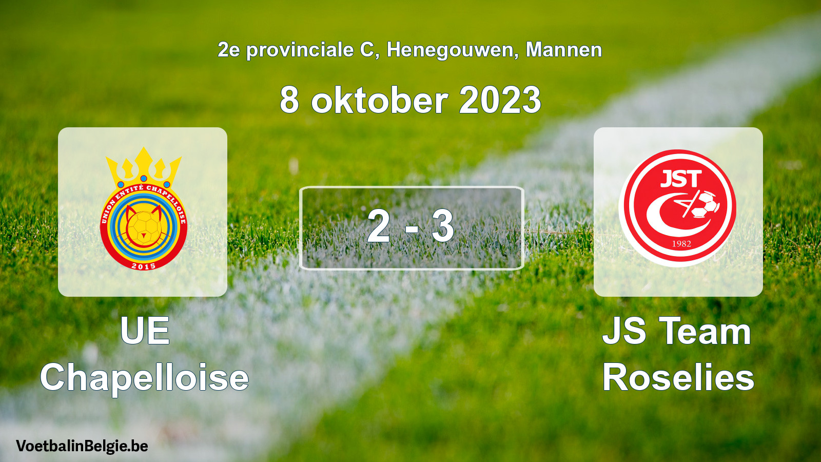 Gespeelde wedstrijd mannenvoetbal: UE Chapelloise - JS Team Roselies 2 - 3 (8 oktober 2023)
