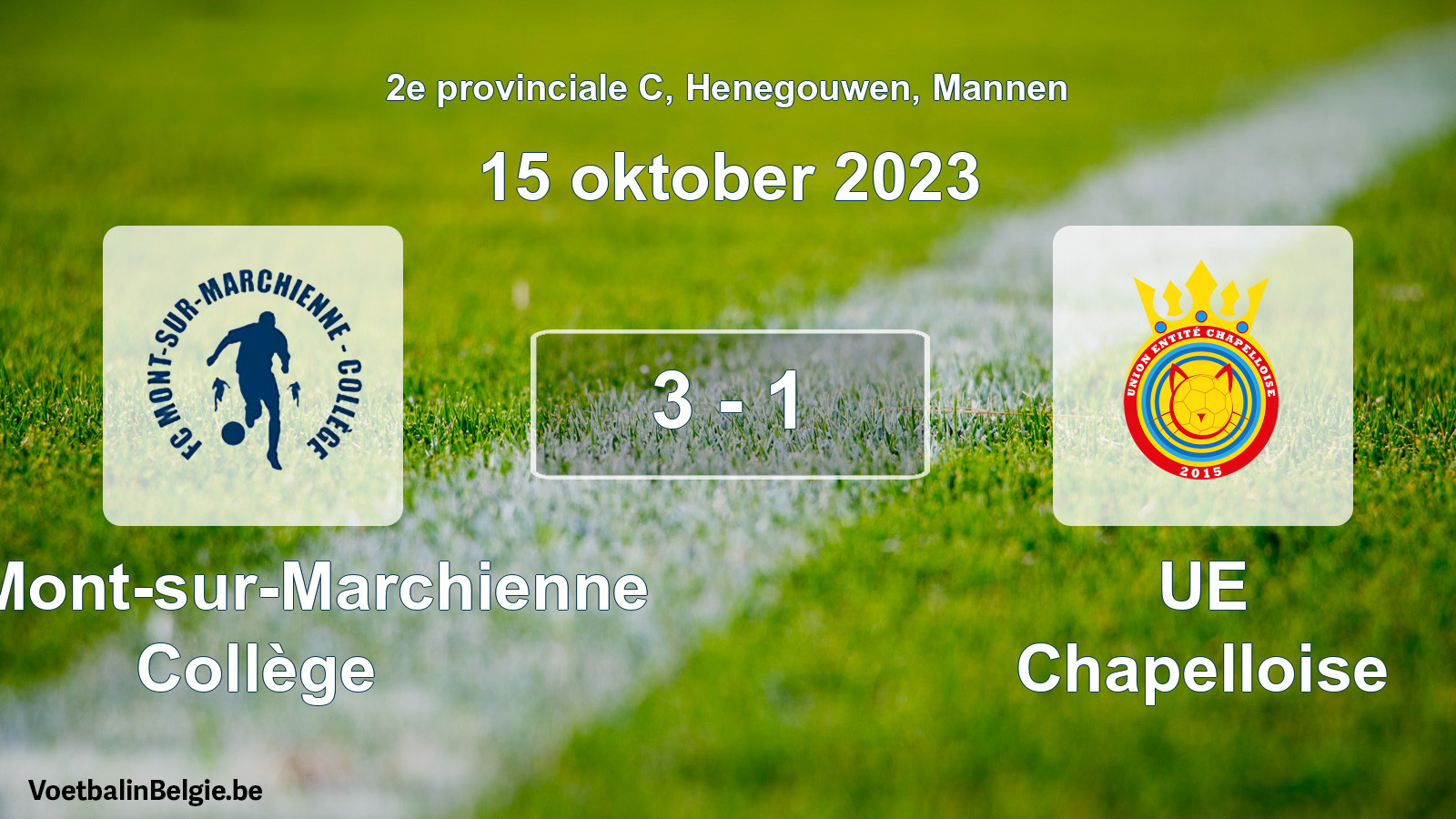 Gespeelde wedstrijd mannenvoetbal: FC Mont-sur-Marchienne Collège - UE Chapelloise 3 - 1 (15 oktober 2023)
