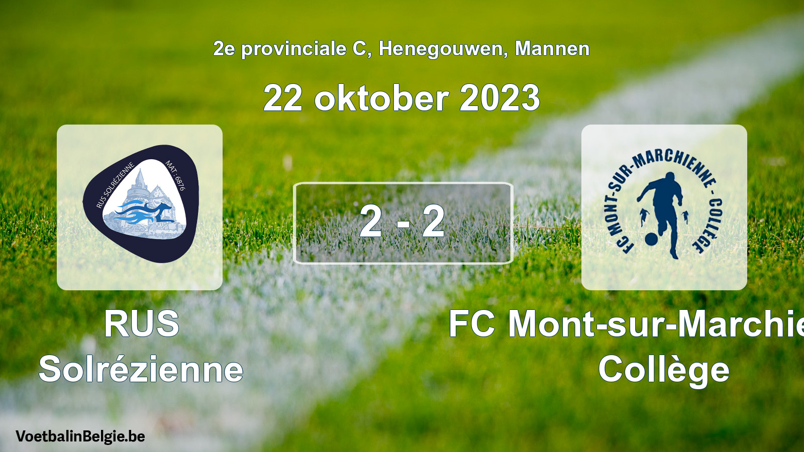 Gespeelde wedstrijd mannenvoetbal: RUS Solrézienne - FC Mont-sur-Marchienne Collège 2 - 2 (22 oktober 2023)