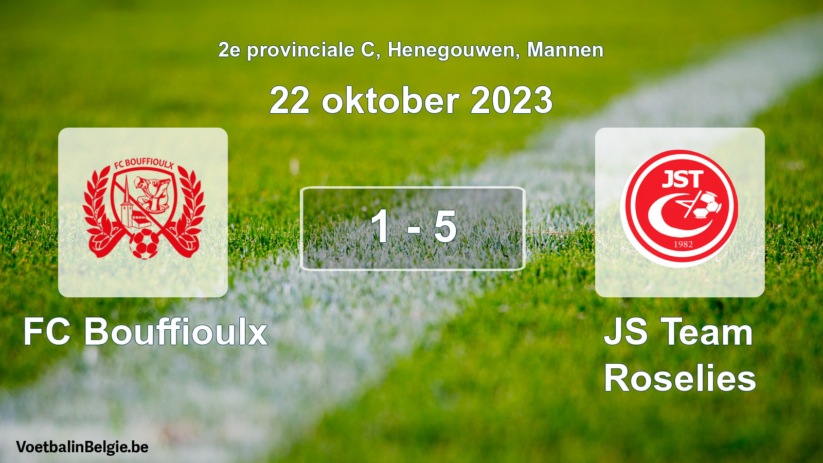 Gespeelde wedstrijd mannenvoetbal: FC Bouffioulx - JS Team Roselies 1 - 5 (22 oktober 2023)
