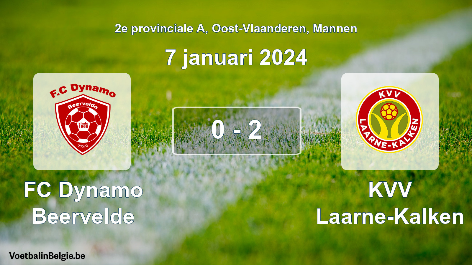 Gespeelde wedstrijd mannenvoetbal: FC Dynamo Beervelde - KVV Laarne-Kalken 0 - 2 (7 januari 2024)