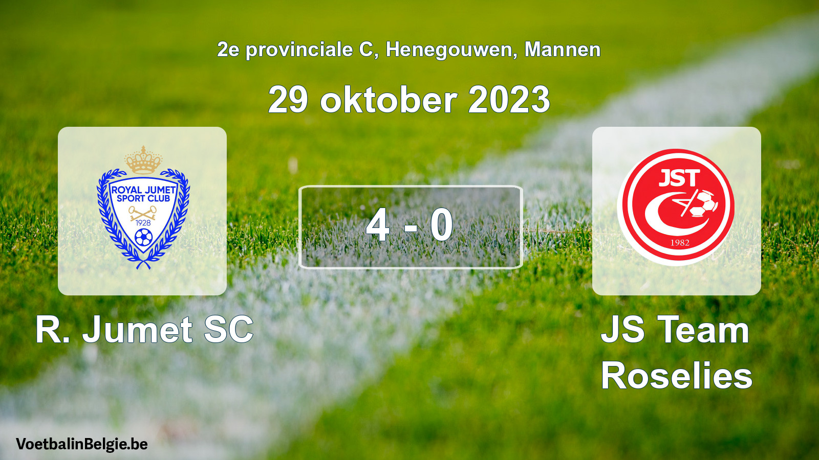 Match joué football hommes: R. Jumet SC - JS Team Roselies 4 - 0 (29 octobre 2023)