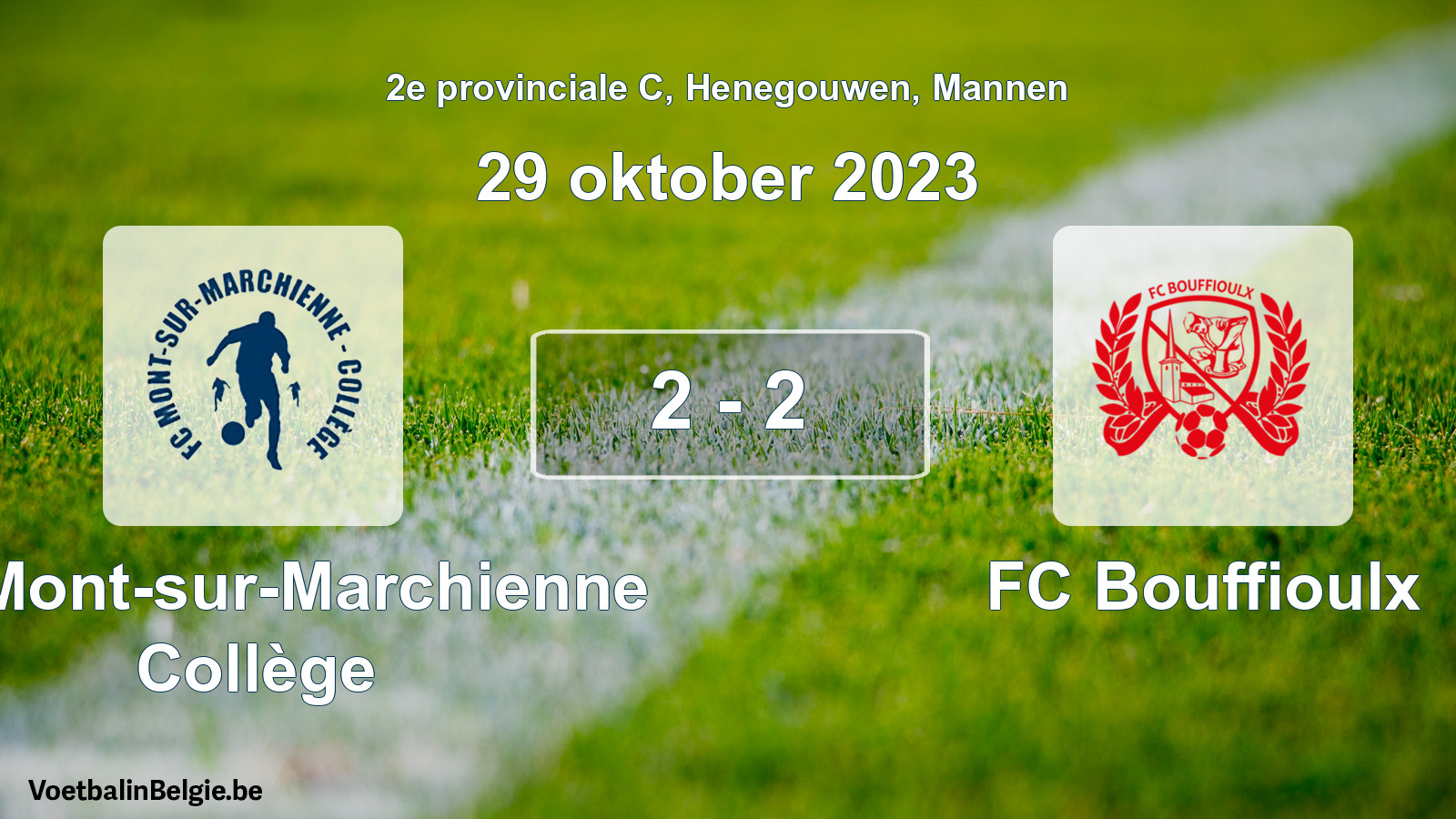 Gespeelde wedstrijd mannenvoetbal: FC Mont-sur-Marchienne Collège - FC Bouffioulx 2 - 2 (29 oktober 2023)