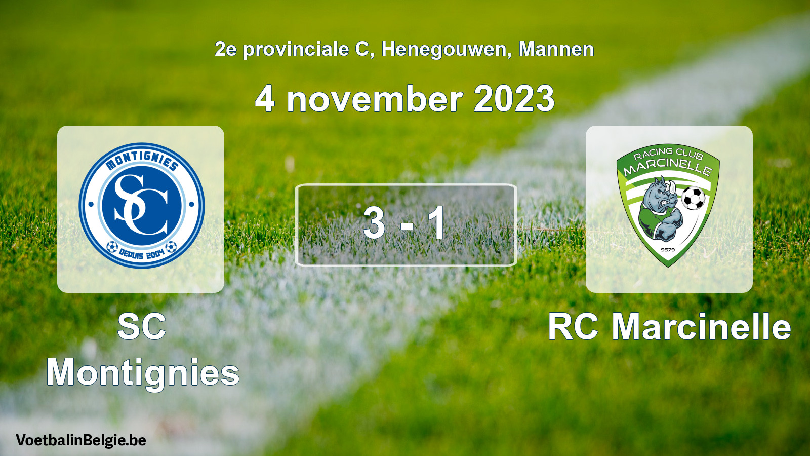 Gespeelde wedstrijd mannenvoetbal: SC Montignies - RC Marcinelle 3 - 1 (4 november 2023)