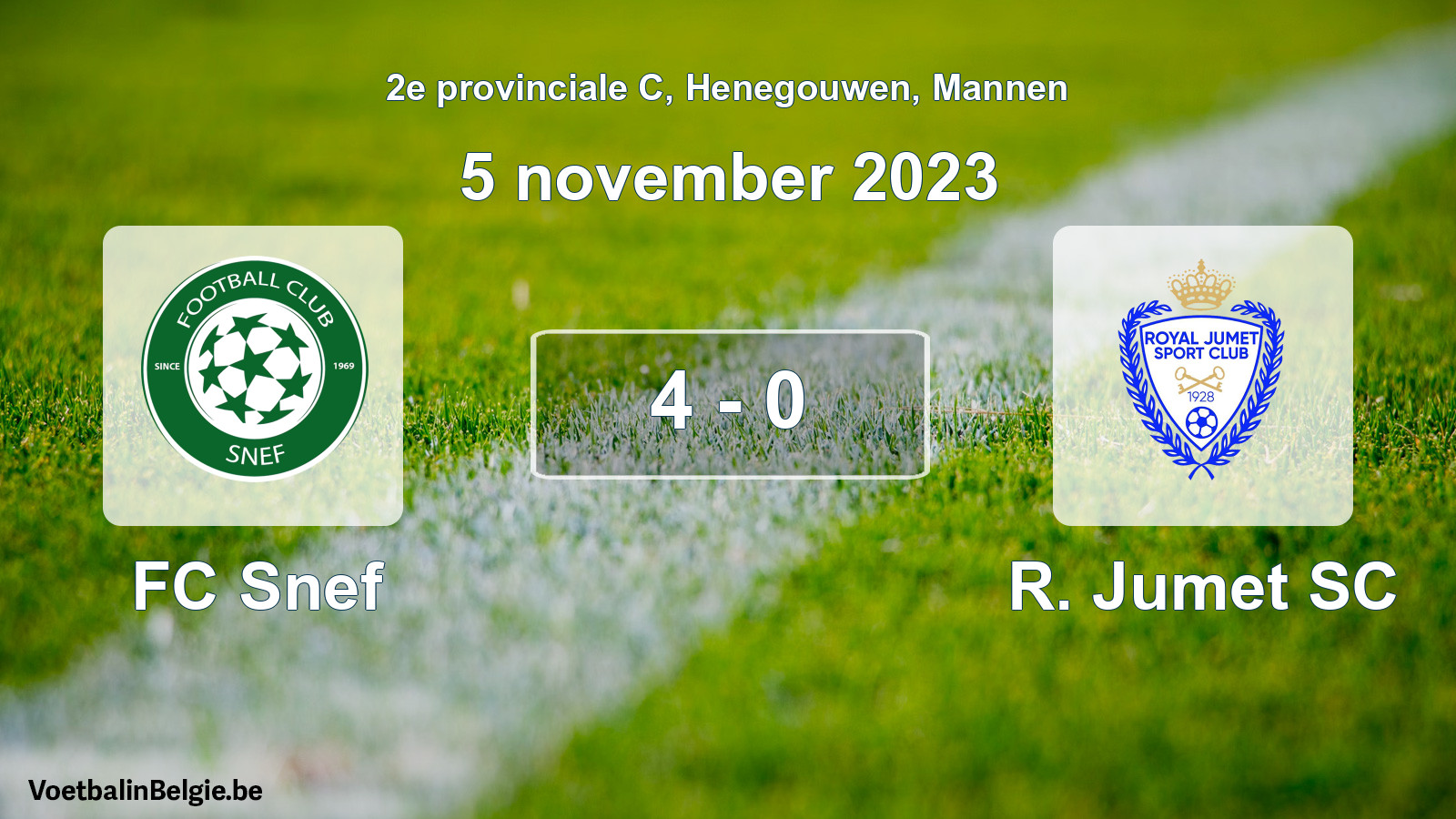 Gespeelde wedstrijd mannenvoetbal: FC Snef - R. Jumet SC 4 - 0 (5 november 2023)