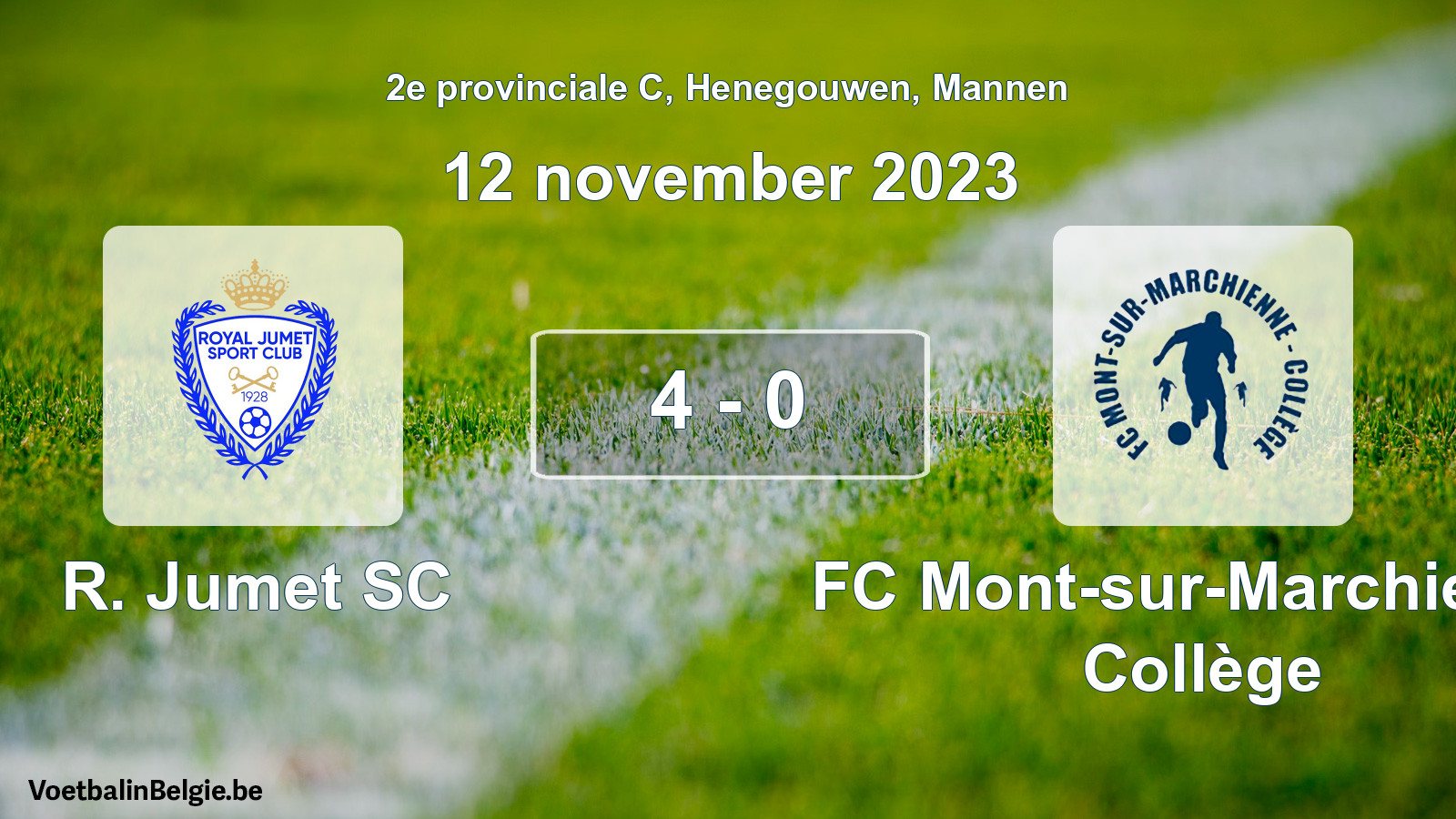 Gespeelde wedstrijd mannenvoetbal: R. Jumet SC - FC Mont-sur-Marchienne Collège 4 - 0 (12 november 2023)