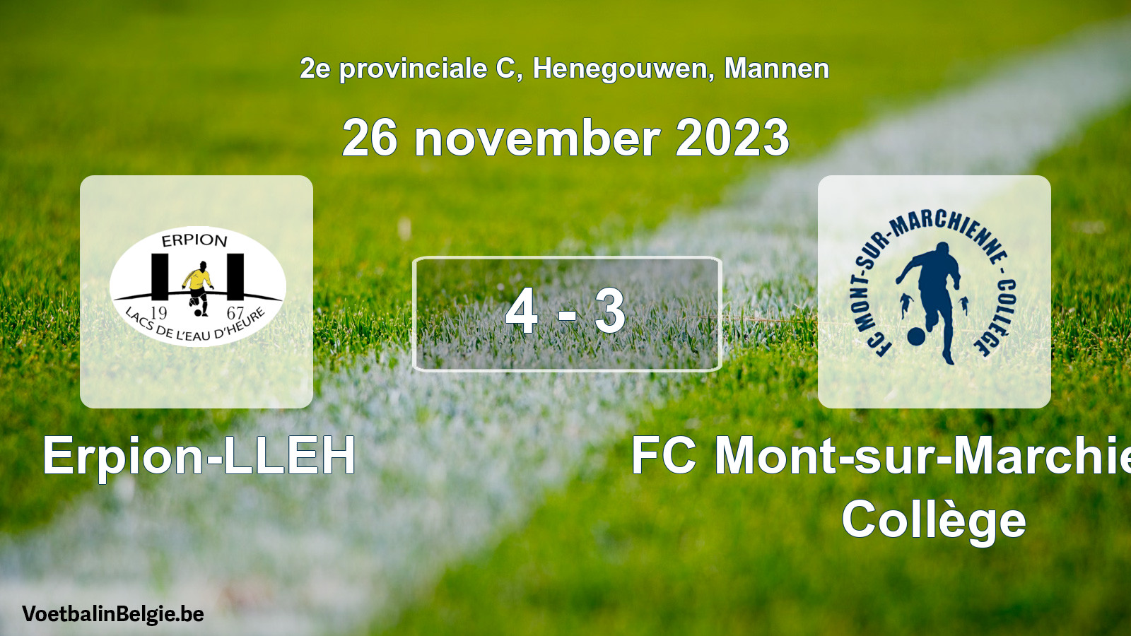Played match men football: Erpion-LLEH - FC Mont-sur-Marchienne Collège 4 - 3 (26 November 2023)