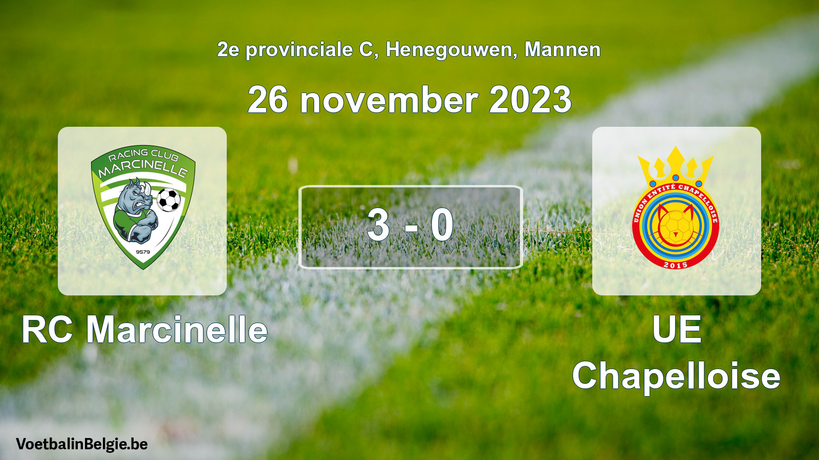 Gespeelde wedstrijd mannenvoetbal: RC Marcinelle - UE Chapelloise 3 - 0 (26 november 2023)