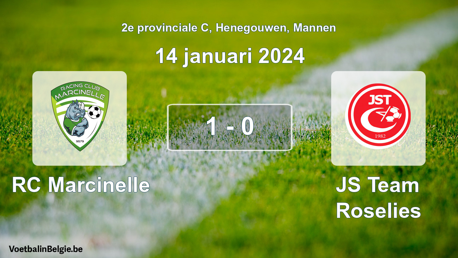 Gespeelde wedstrijd mannenvoetbal: RC Marcinelle - JS Team Roselies 1 - 0 (14 januari 2024)